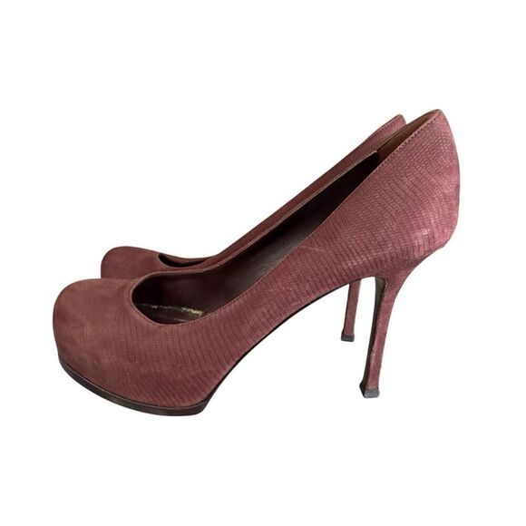 Vintage Yves Saint Laurent Burgundy Faux Snakeskin Leather Pumps Size 8 US - Picture 10 of 13